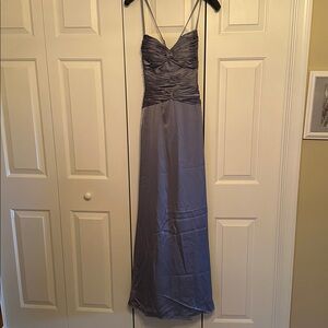 Azazie Adjustable straps in Dusty Blue Hue.